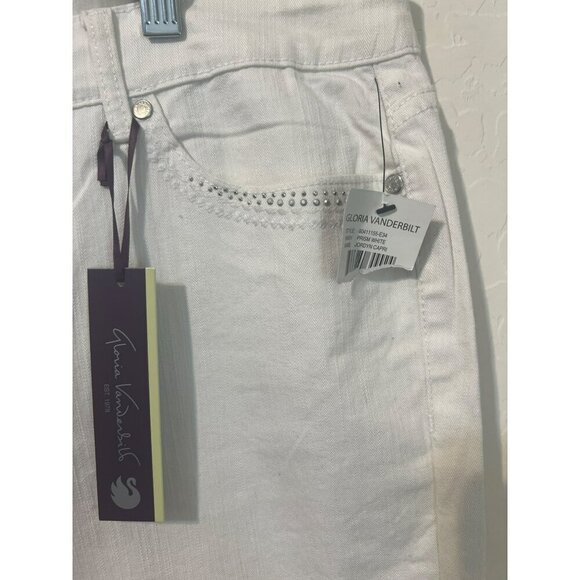 Gloria Vanderbilt White Jordyn Capri With Crystal Details on Pockets NWT Sz 14 - Picture 3 of 8